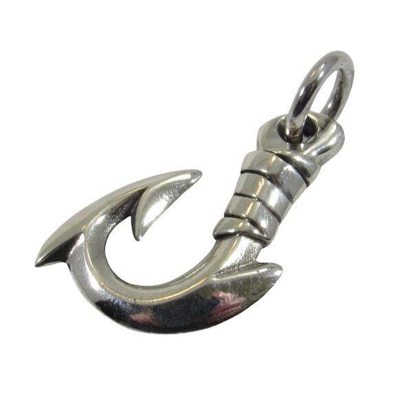 Solid 925 Sterling Silver Chunky Fisherman's Hook Pendant - Fish Hook Charm - Picture 6 of 7